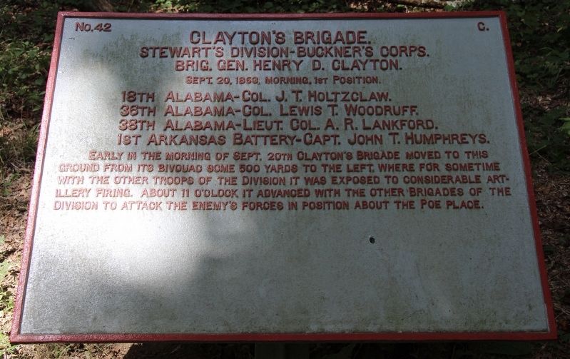 Clayton's Brigade Marker. Click for full size. Clayton's Brigade Marker image. Click for full size.