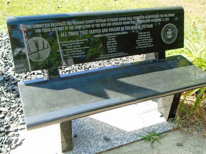 Venango County Vietnam Veterans Memorial Bench. Click for full size. Venango County Vietnam Veterans Memorial Bench image. Click for full size.