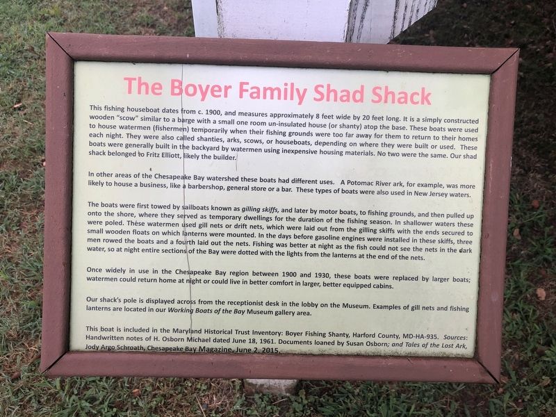 The Boyer Family Shad Shack Marker image. Click for full size.