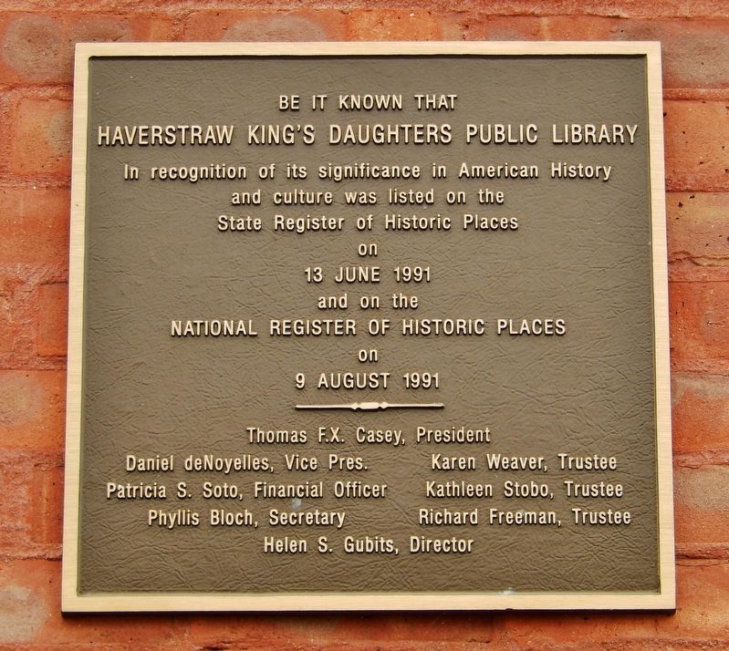 Haverstraw King's Daughters Public Library Marker image. Click for full size.