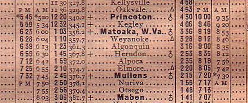 Virginian Railway June 10, 1925 Mainline Timetable image. Click for full size.
