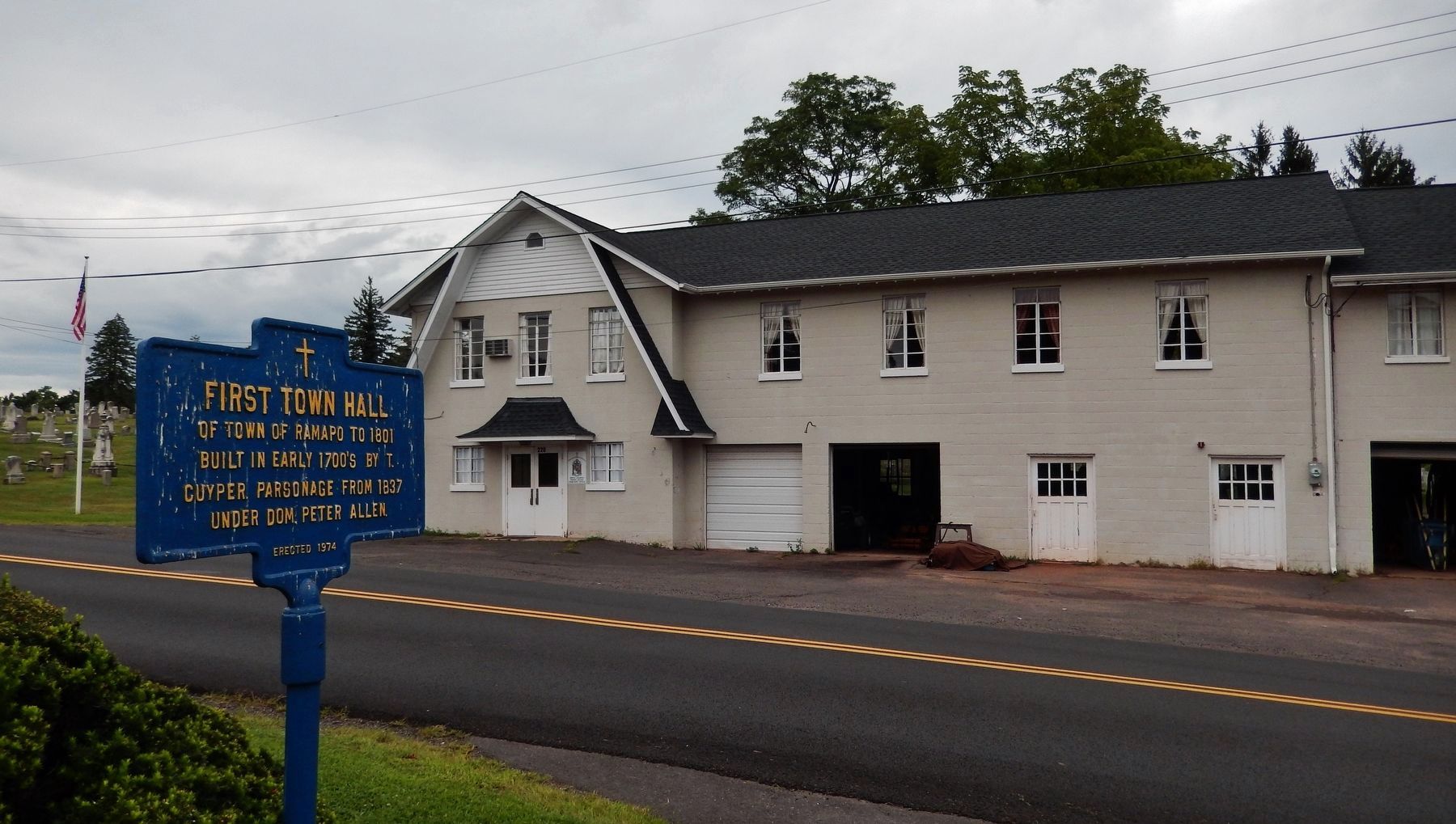 Brick Church Parish Hall<br>(<i>wide view looking north across Brick Church Road from marker</i>) image. Click for full size.