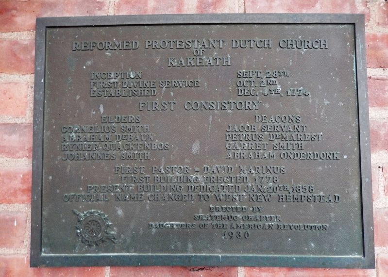 Reformed Protestant Dutch Church of Kakeath Marker image. Click for full size.