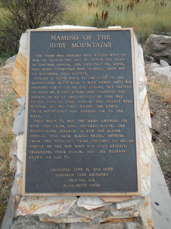 Naming of the Ruby Mountains Marker image. Click for full size.