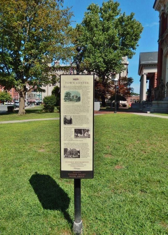 Town Center Marker (<i>tall view •<br>Memorial Hall in background on right</i>) image. Click for full size.