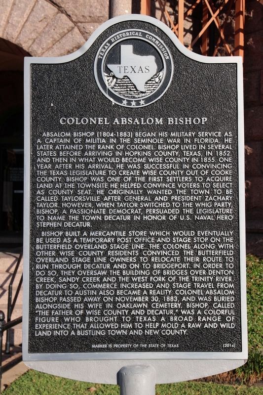 Colonel Absalom Bishop Marker image. Click for full size.