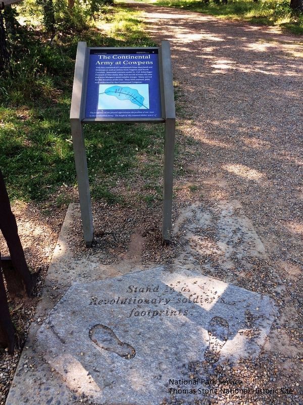 The Continental Army at Cowpens Marker and Stand in a Revolutionary Soldier's Footprints. image. Click for full size.