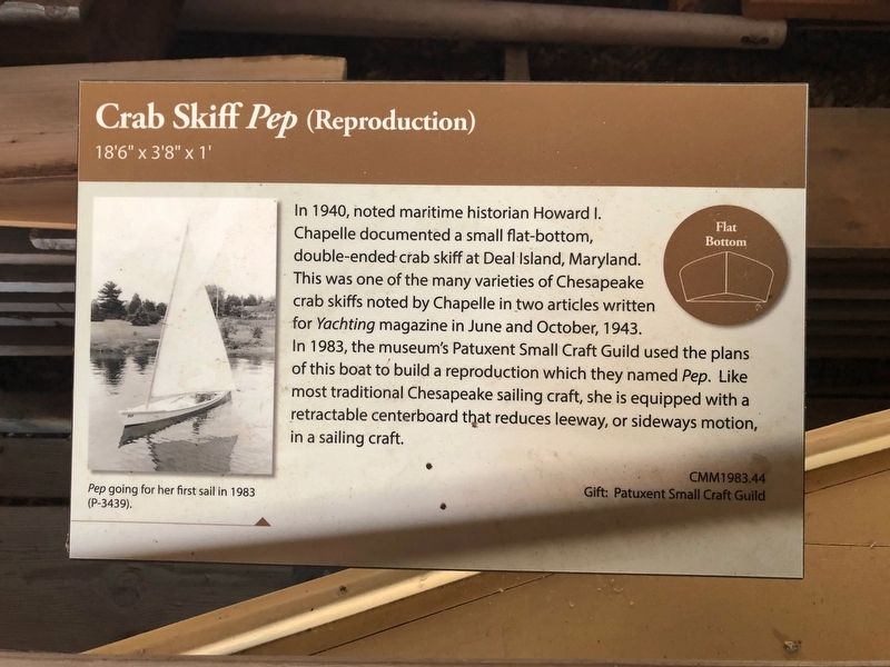 Crab Skiff <i>Pep</i> (Reproduction) Marker. Click for full size. Crab Skiff <i>Pep</i> (Reproduction) Marker image. Click for full size.