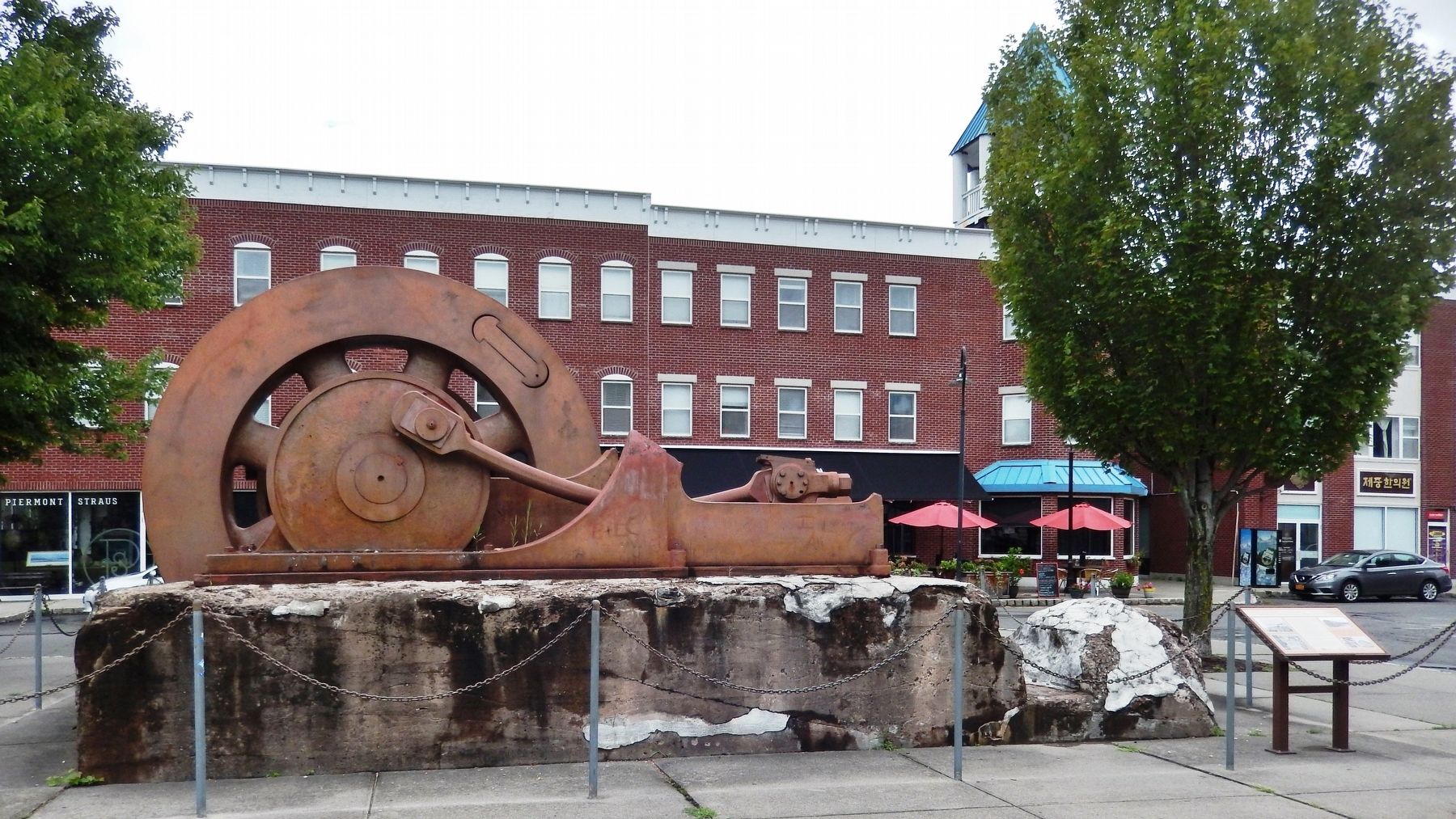 The Flywheel: A Monument to Piermont's Industrial Past Marker (<i>wide view • marker on right</i>) image. Click for full size.