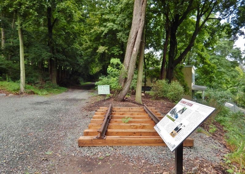 Piermont Station Marker<br>(<i>wide view • Old Erie Path left • Hudson Terrace below right</i>) image. Click for full size.