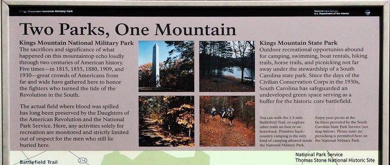 Two Parks, One Mountain Marker: Close up of text and images in upper 1/3 of of marker. image. Click for full size.