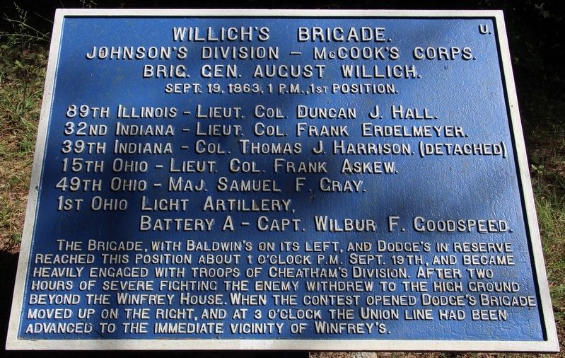 Willich's Brigade Marker image. Click for full size.