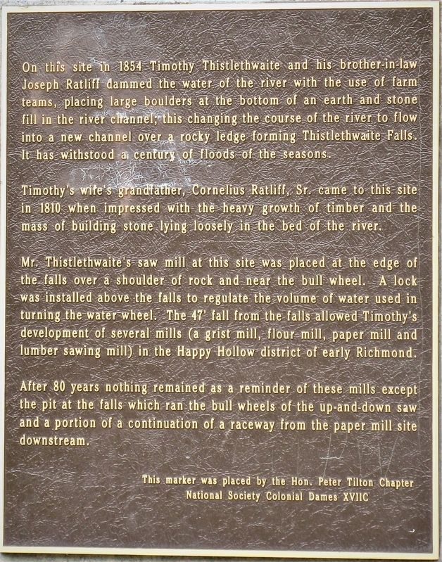 Thistlethwaite Falls Marker image. Click for full size.