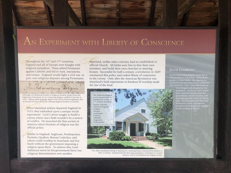 An Experiment with Liberty of Conscience Marker image. Click for full size.