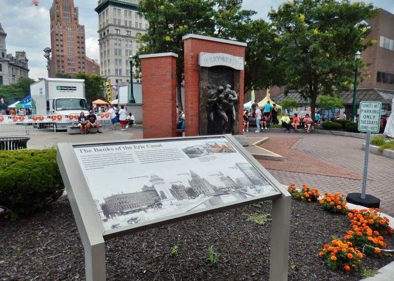The Banks of the Erie Canal Marker<br>(<i>wide view • food event today at Clinton Square!</i>) image. Click for full size.
