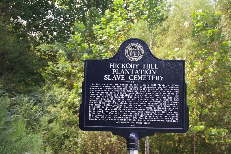 Hickory Hill Plantation Slave Cemetery Marker image. Click for full size.