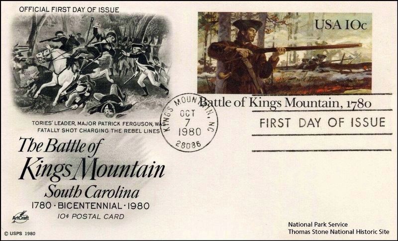 Official First Day of Issue of Battle of Kings Mountain 10￠ Postcard. image. Click for full size.
