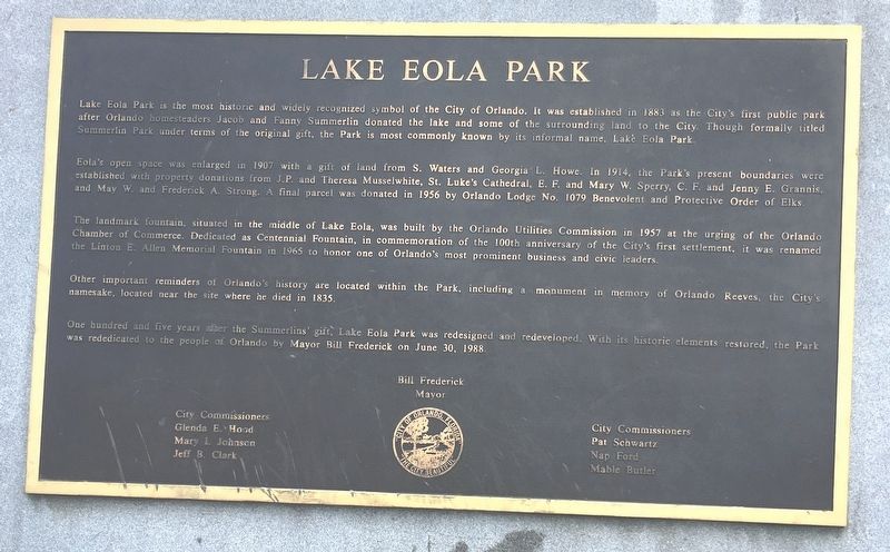 Lake Eola Park Marker image. Click for full size.