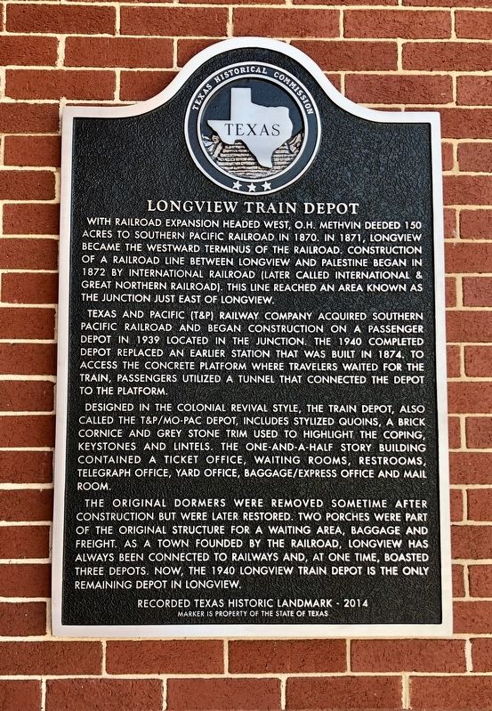 Longview Train Depot Marker image. Click for full size.