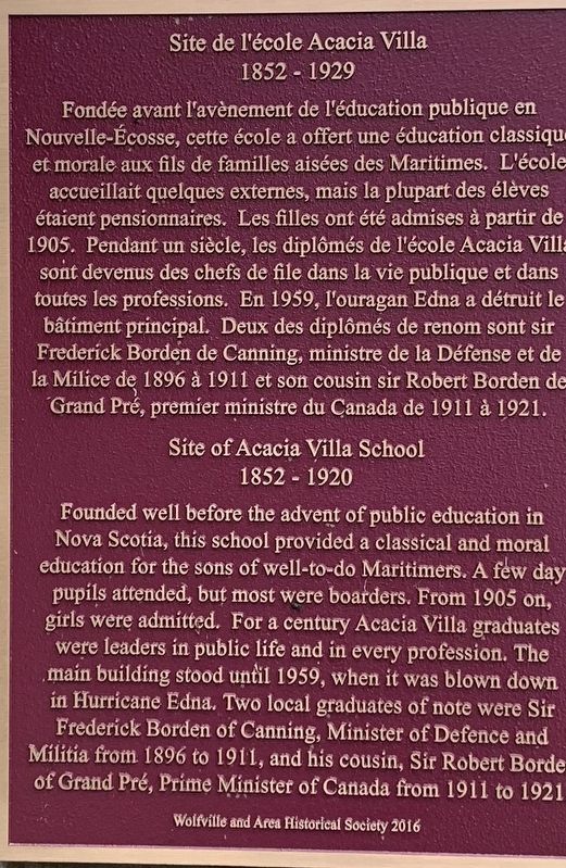 Site de l'école Acacia Villa/Site of Acacia Villa School Marker. Click for full size. Site de l'école Acacia Villa/Site of Acacia Villa School Marker image. Click for full size.