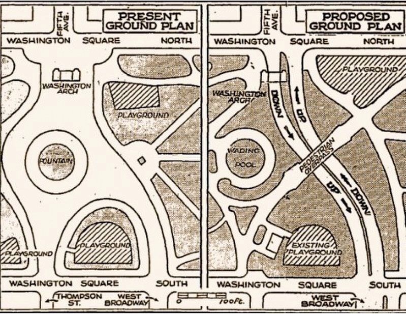 Washington Square Park, before and "after" image. Click for full size.