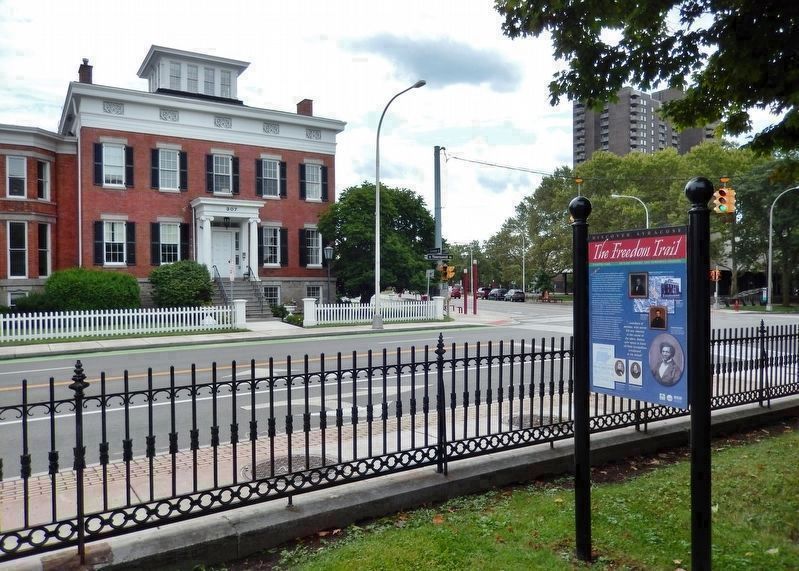 Fayette Park Marker (<i>view looking toward Townsend/Genesee intersection from inside the park</i>). Click for full size. Fayette Park Marker (<i>view looking toward Townsend/Genesee intersection from inside the park</i>) image. Click for full size.