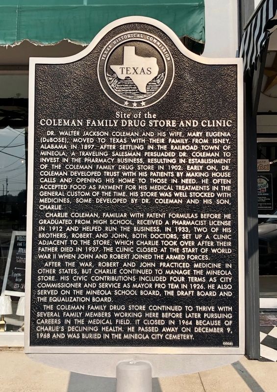 Site of Coleman Family Drug Store and Clinic Marker image. Click for full size.