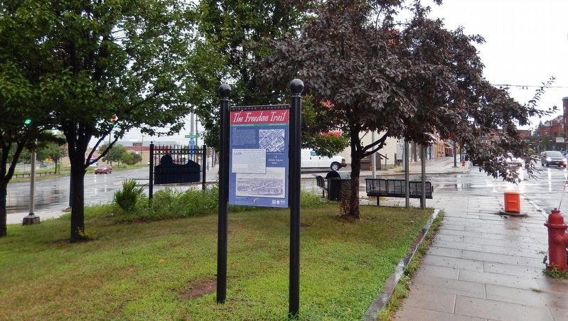 Prince Jackson House Site Marker<br>(<i>wide view � State Street left � Salina Street right</i>) image. Click for full size.