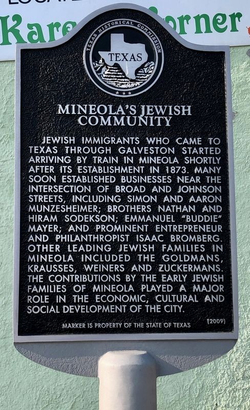 Mineola's Jewish Community Marker image. Click for full size.