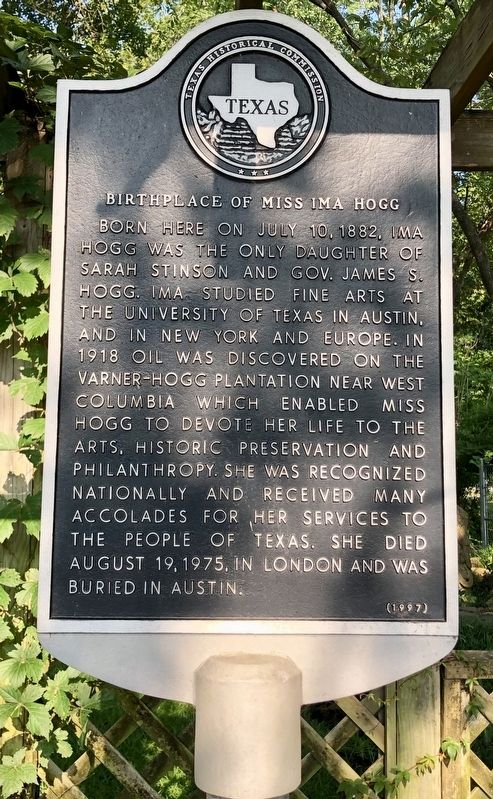 Birthplace of Miss Ima Hogg Marker image. Click for full size.
