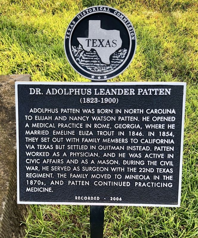 Dr. Adolphus Leander Patten Marker. Click for full size. Dr. Adolphus Leander Patten Marker image. Click for full size.