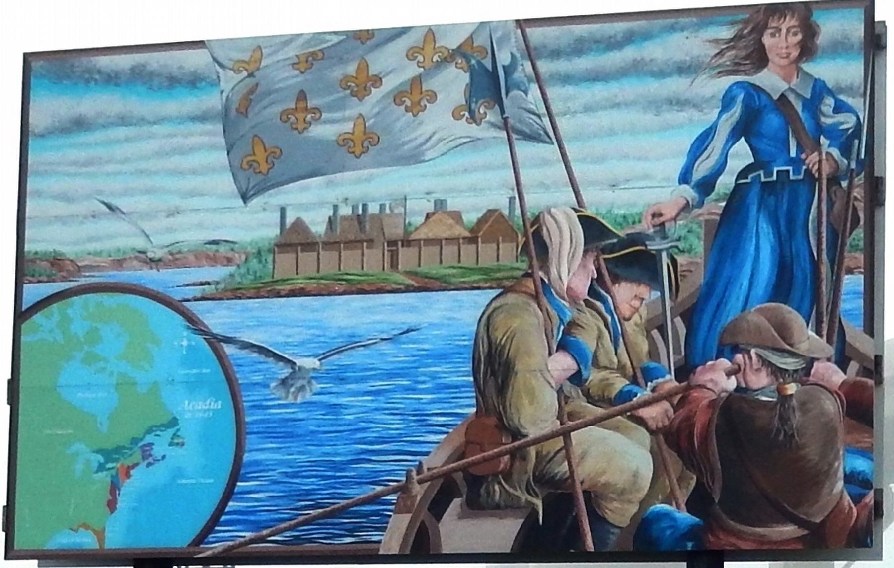 Fort La Tour Mural (<i>mounted above marker</i>) image. Click for full size.