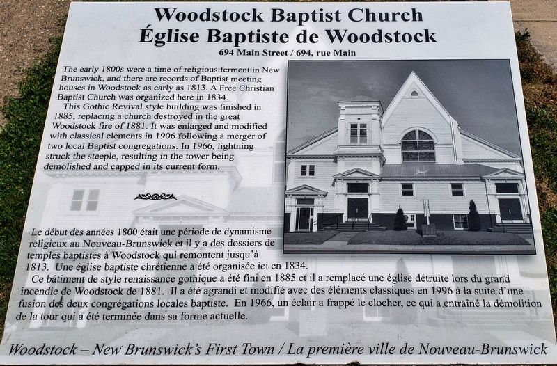 Woodstock Baptist Church / glise Baptiste de Woodstock Marker image. Click for full size.