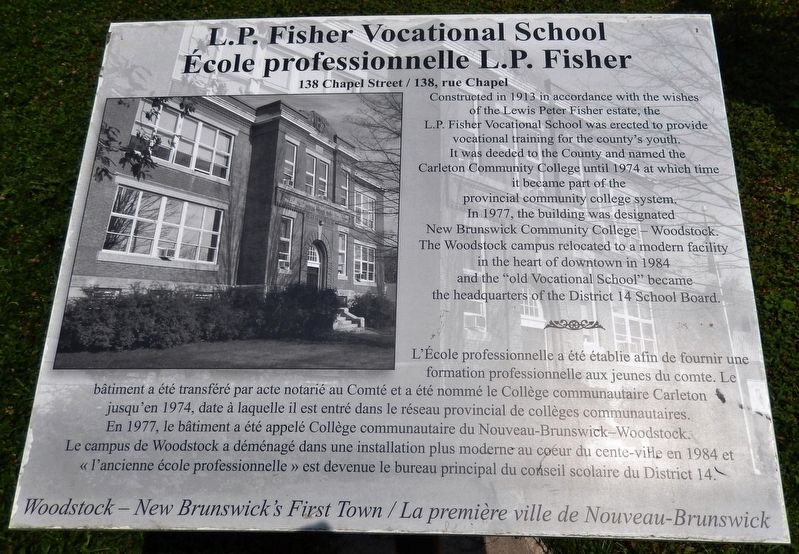 L.P. Fisher Vocational School / École professionnelle L.P. Fisher Marker image. Click for full size.