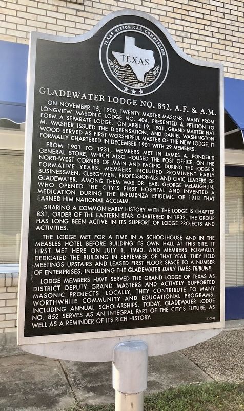 Gladewater Lodge No. 852, A.F. & A.M. Marker image. Click for full size.
