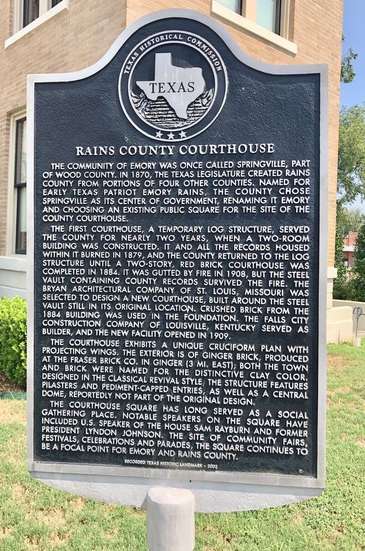 Rains County Courthouse Marker image. Click for full size.