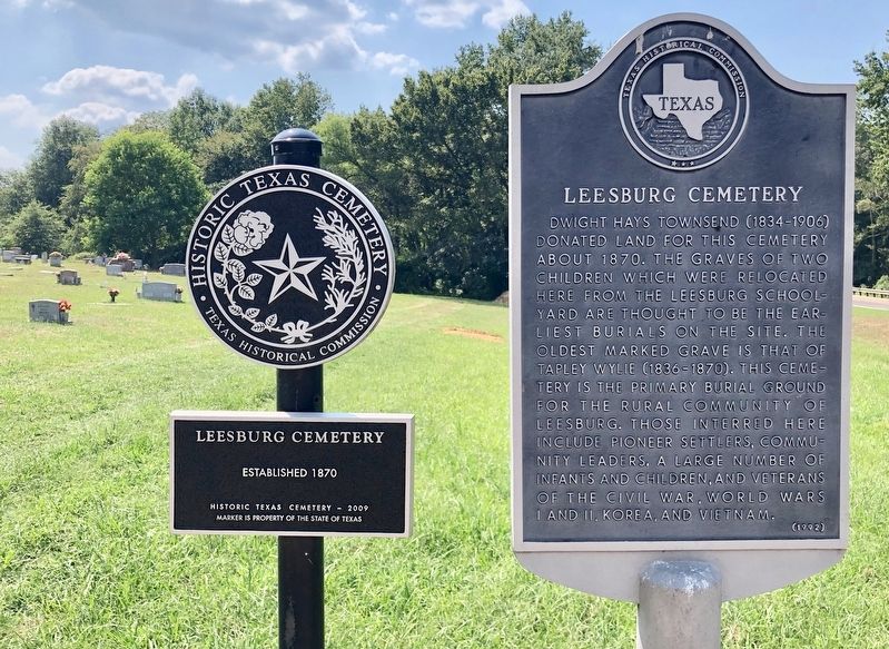 Leesburg Cemetery Marker and Historical Texas Cemetery (HTC) marker. image. Click for full size.