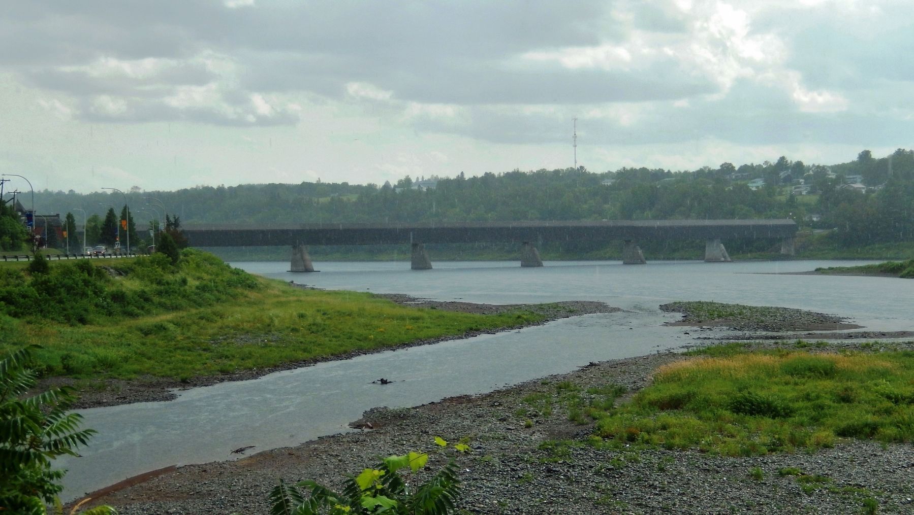 Becaguimac Stream • St. John River • Hartland Covered Bridge<br>(<i>view south from near marker</i>) image. Click for full size.