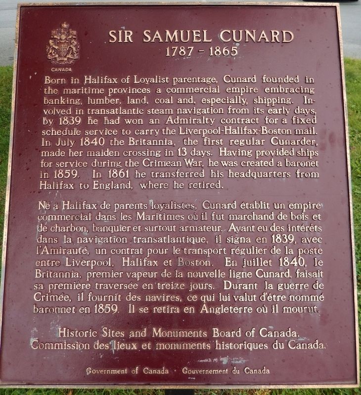 Sir Samuel Cunard Marker. Click for full size. Sir Samuel Cunard Marker image. Click for full size.