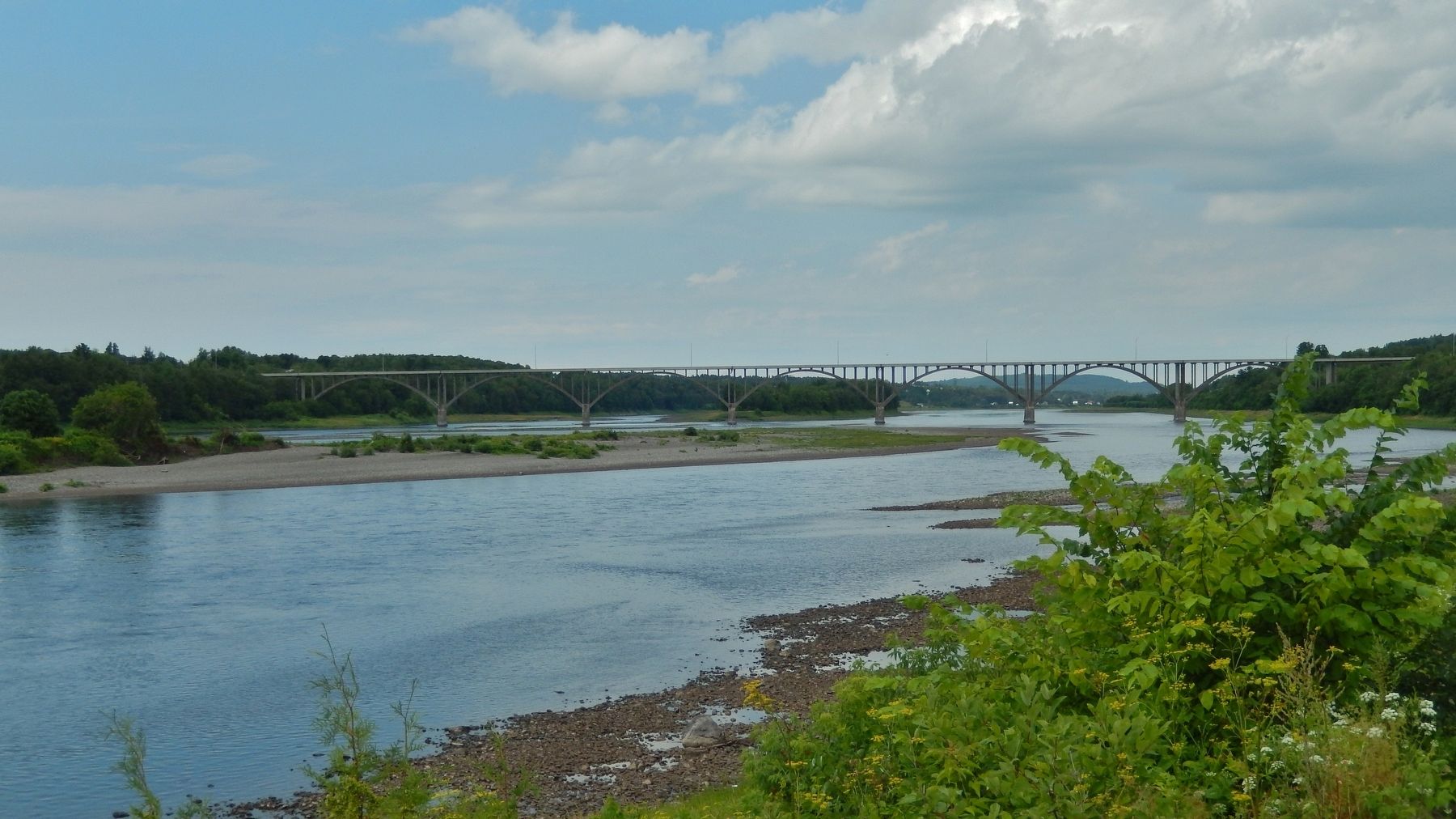 Hugh John Flemming Bridge (<i>across the St. John River, about 22km north of Woodstock</i>). Click for full size. Hugh John Flemming Bridge (<i>across the St. John River, about 22km north of Woodstock</i>) image. Click for full size.