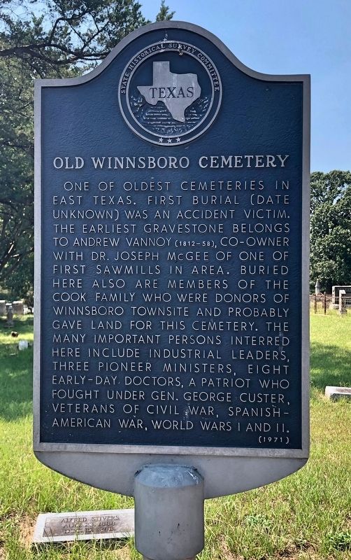 Old Winnsboro Cemetery Marker. Click for full size. Old Winnsboro Cemetery Marker image. Click for full size.