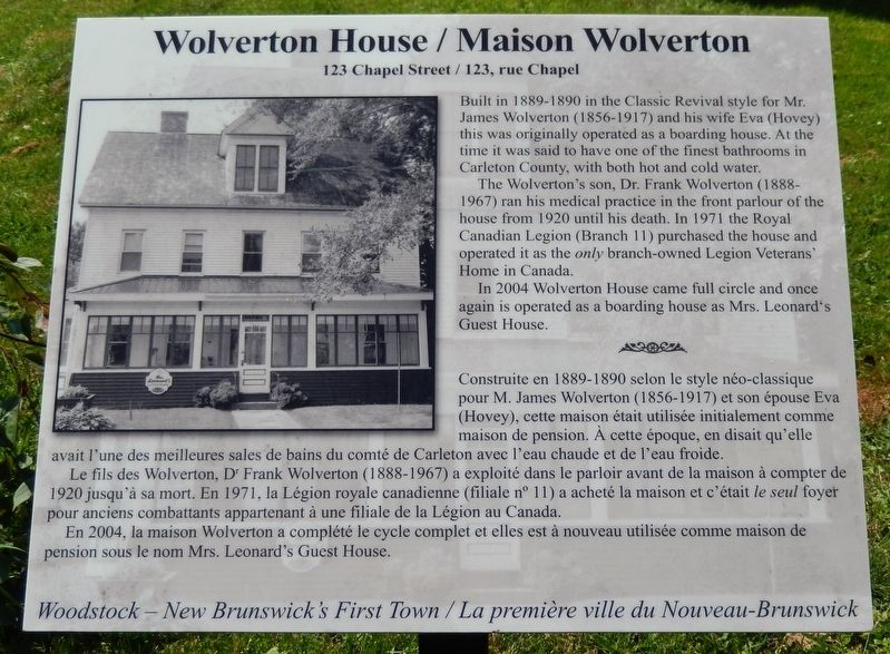 Wolverton House / Maison Wolverton Marker image. Click for full size.