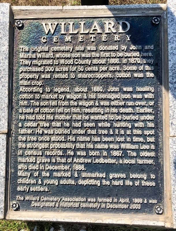 Willard Cemetery Marker image. Click for full size.