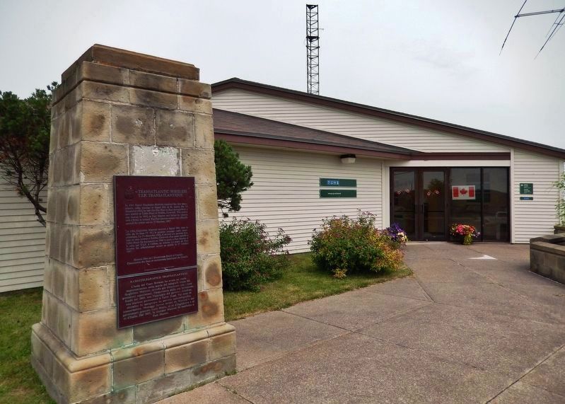 Transatlantic Wireless Marker<br>(<i>wide view • Marconi Historic Site Visitor Center behind</i>). Click for full size. Transatlantic Wireless Marker<br>(<i>wide view • Marconi Historic Site Visitor Center behind</i>) image. Click for full size.
