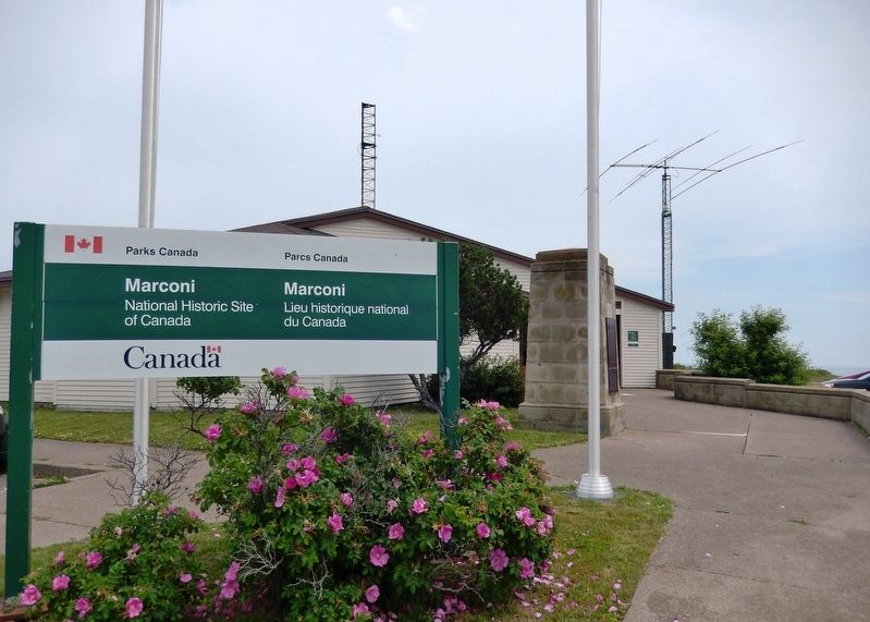 Marconi National Historic Site<br>(<i>monument visible behind sign</i>) image. Click for full size.
