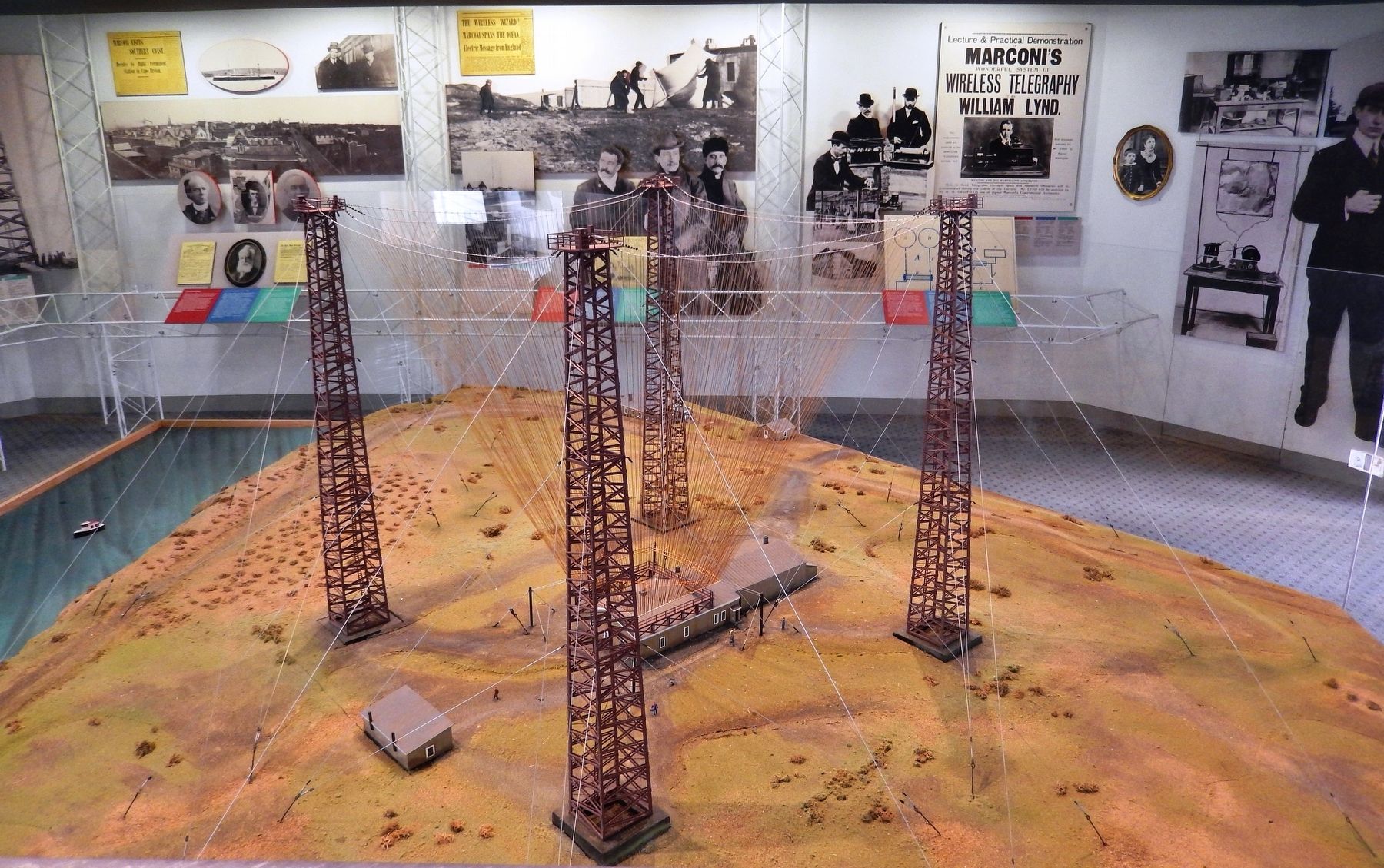 Visitor Center model of Marconi's transmission towers at first wireless station here in Glace Bay image. Click for full size.