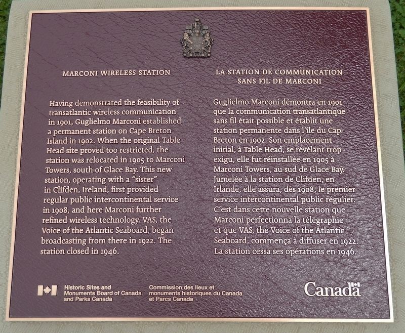 Marconi Wireless Station / La Station de Communication Sans Fil de Marconi Marker. Click for full size. Marconi Wireless Station / La Station de Communication Sans Fil de Marconi Marker image. Click for full size.