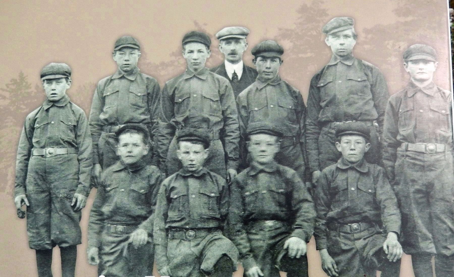 Marker Detail: First Boy Scout Troop in North America • photo Taken in 1910 image. Click for full size.