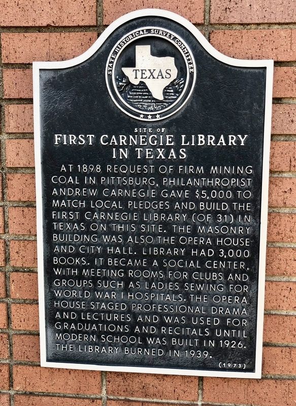First Carnegie Library in Texas Marker image. Click for full size.