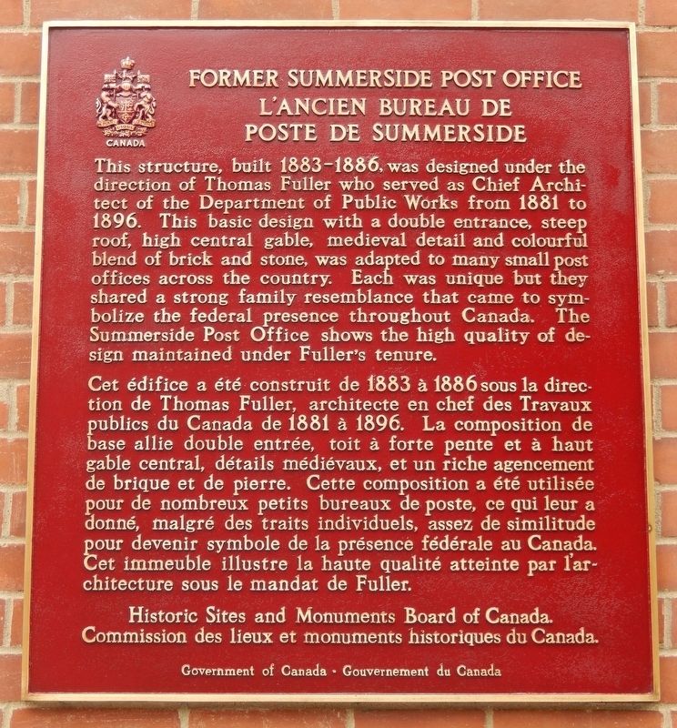 Former Summerside Post Office / L'Ancien Bureau de Poste de Summerside Marker image. Click for full size.
